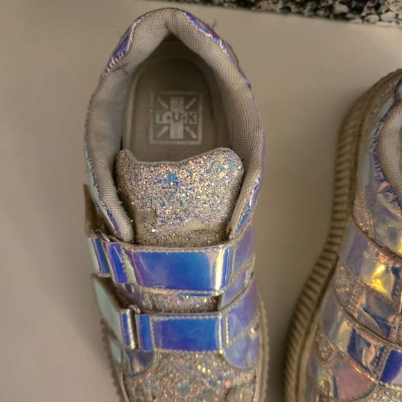 TUK White Glitter Creepers Sneakers 2 Velcro Straps Flat Platform Soles Size 10 - Picture 4 of 17